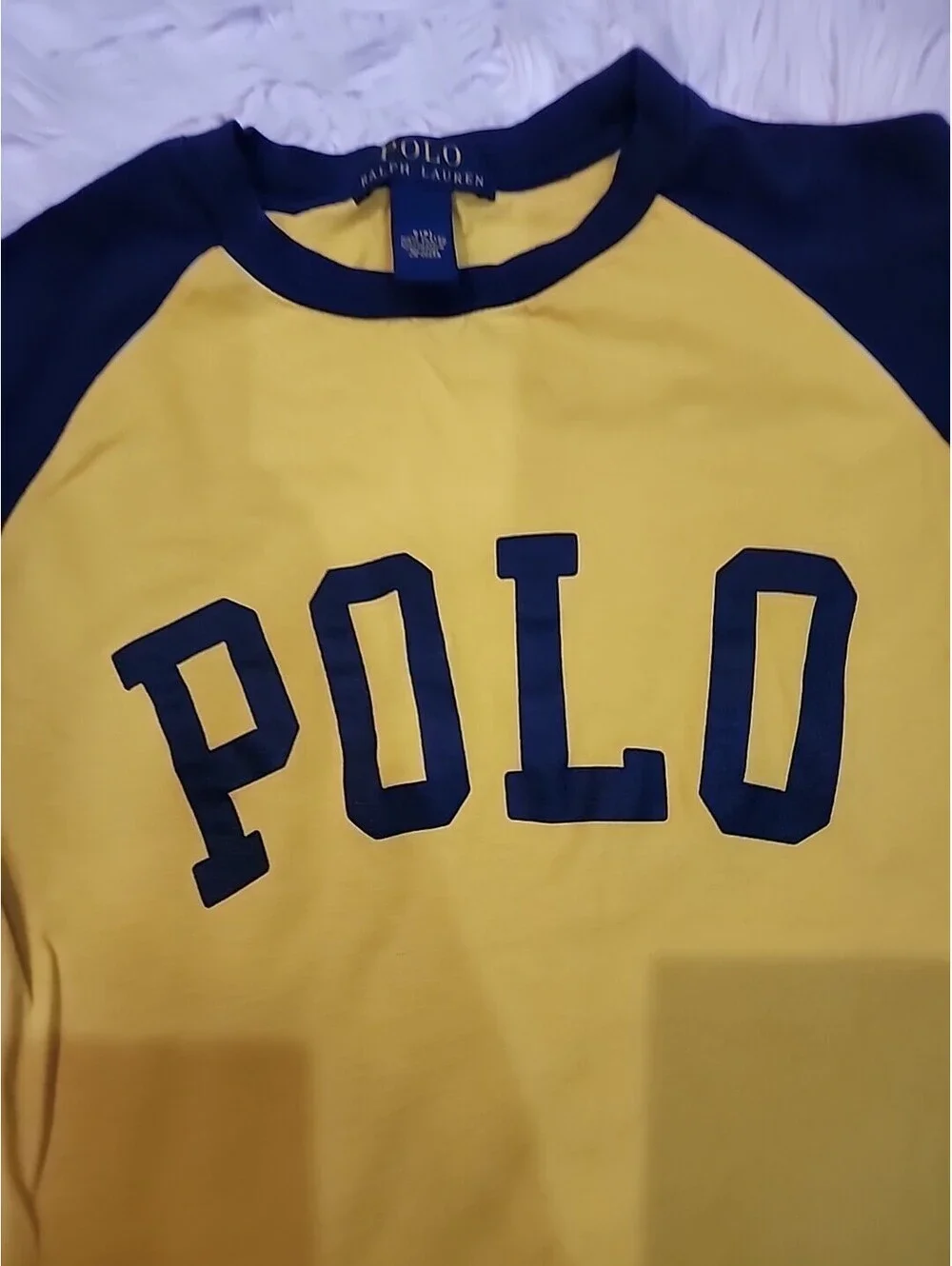 Polo Ralph Lauren Boys S8 Shirt Yellow Navy Sleeves Graphic POLO RN 41381 56658